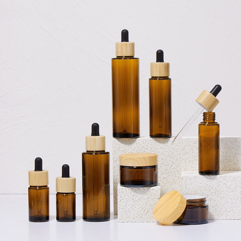 Bộ sưu tập chai nhỏ giọt thủy tinh màu hổ phách 20 mm có vòng tròn tre